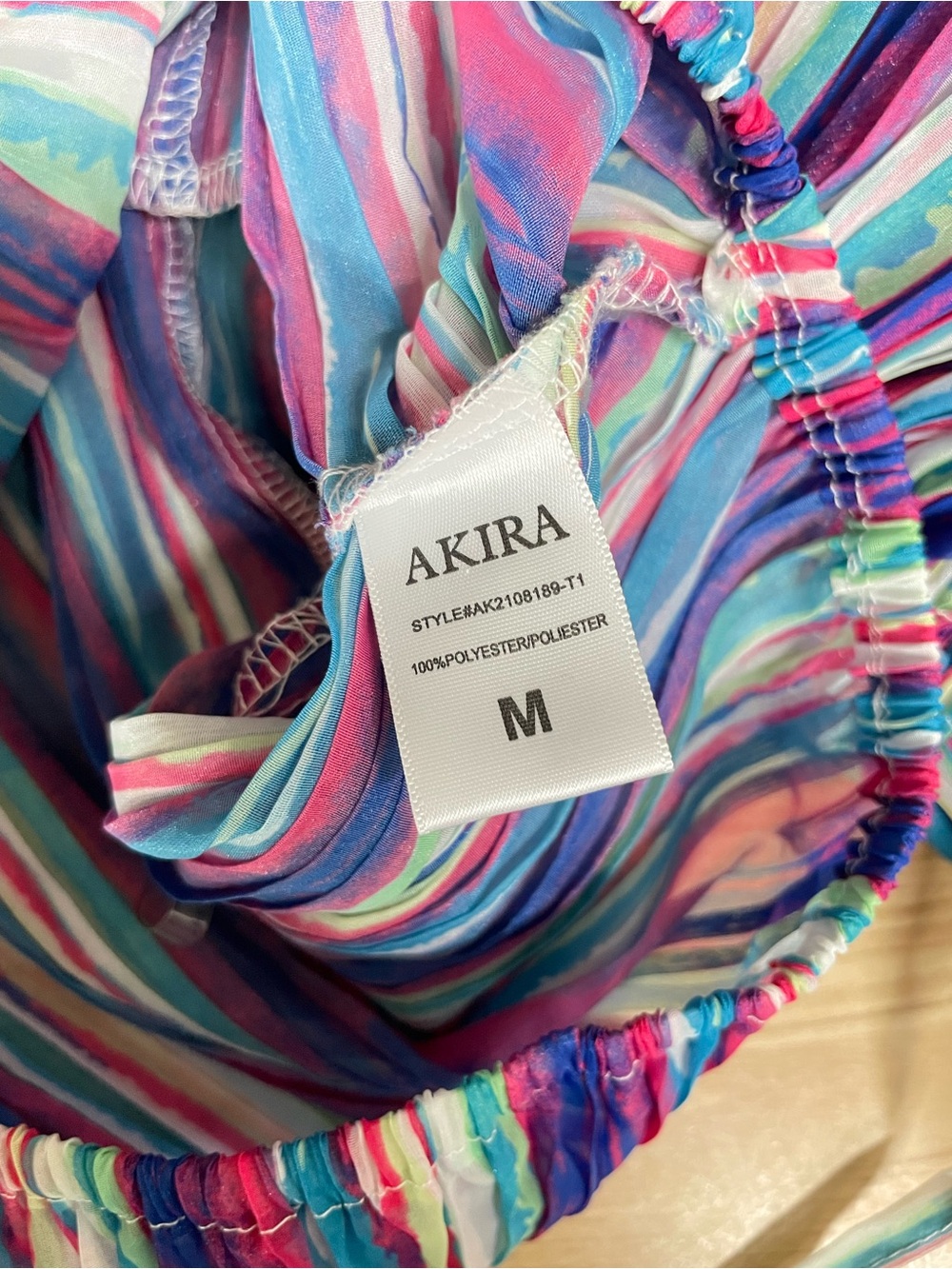 Akira Purple Multicolored Plisse Ruched Long Sleeve Top - Picture 7 of 7